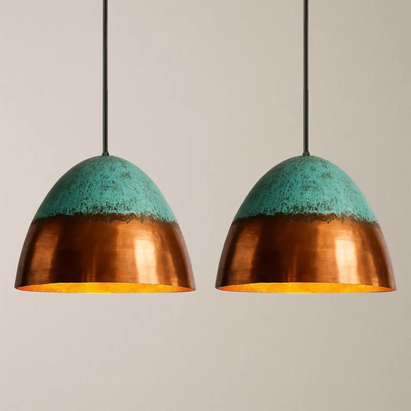Handcrafted Verdigris Copper Pendant Duo with Natural Patina