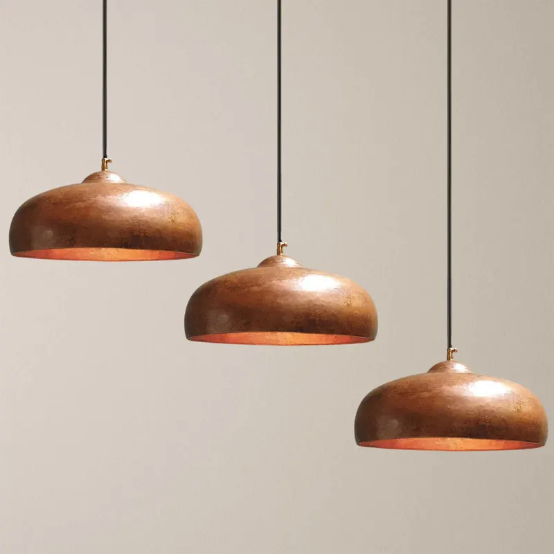 Three Natural Copper Dome Pendants with Warm Patina