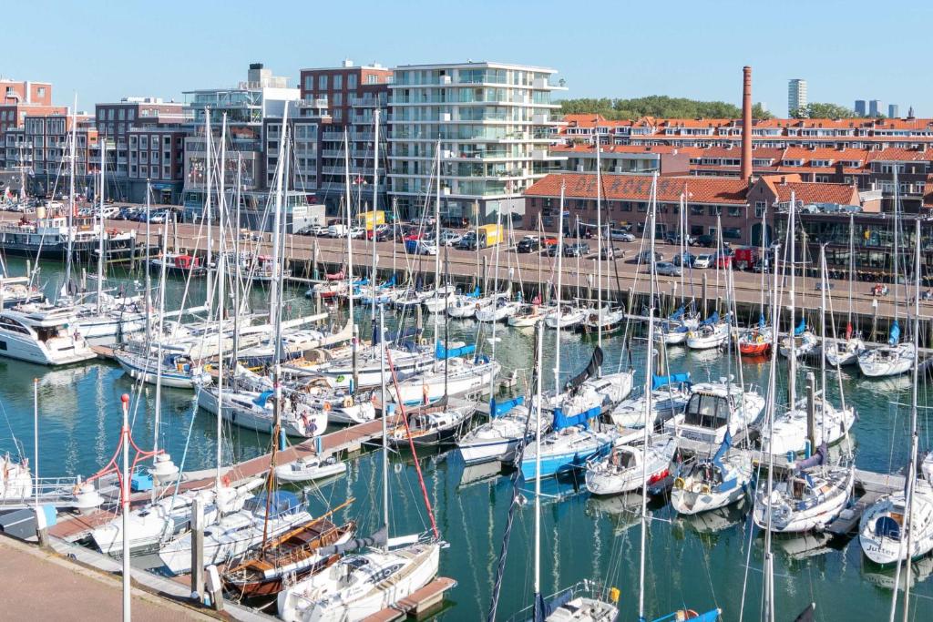 Scheveningen harbor and marina with modern apartment buildings